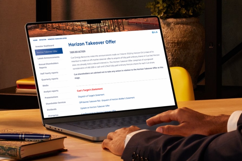 Takeover offer page on website